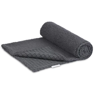 Double sided muslin and faux fur bedspread Graphite check