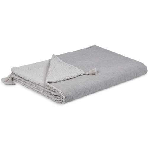 Double sided muslin and faux fur bedspread Grey melange 