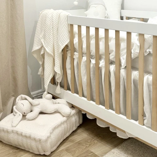 Bamboo waffle blanket with tassels Cream