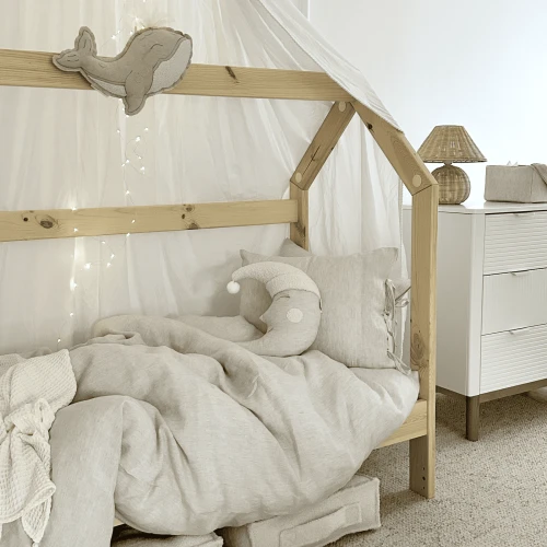 Sleeping moon pillow Linen beige stripes