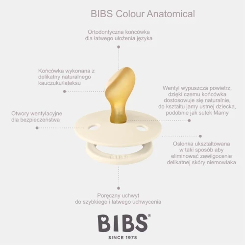 BIBS COLOUR ANATOMICAL VANILLA S Anatomical pacifier Hevea 