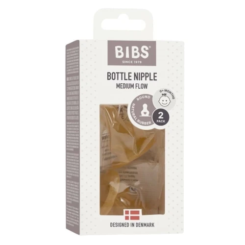 BIBS Anti-colic Hevea rubber teat with medium flow for babies 2 PACK
