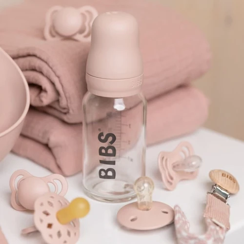 BIBS BABY GLASS BOTTLE BLUSH Anti-colic Glass Bottle for Newborns 110 ml
