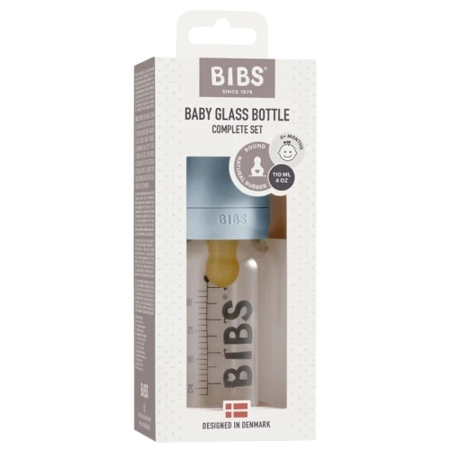 BIBS BABY GLASS BOTTLE BABY BLUE Anti-colic Glass Bottle for Newborns 110 ml