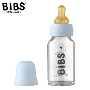 BIBS BABY GLASS BOTTLE BABY BLUE Anti-colic Glass Bottle for Newborns 110 ml