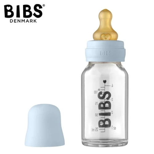 BIBS BABY GLASS BOTTLE BABY BLUE Anti-colic Glass Bottle for Newborns 110 ml