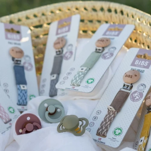 BIBS PACIFIER BRAID SAGE & IVORY pacifier holder 100% organic cotton