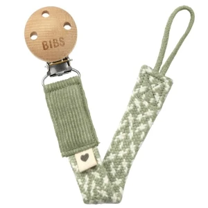 BIBS PACIFIER BRAID SAGE & IVORY pacifier holder 100% organic cotton