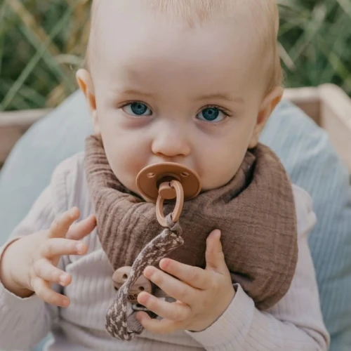 BIBS PACIFIER BRAID DARK OAK & VANILLA pacifier holder 100% organic cotton