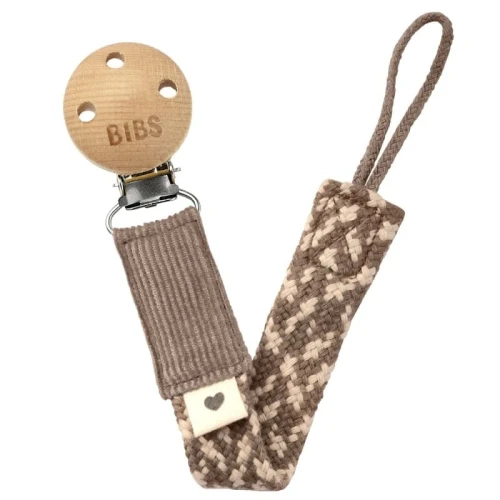 BIBS PACIFIER BRAID DARK OAK & VANILLA pacifier holder 100% organic cotton