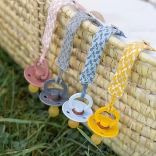 BIBS PACIFIER BRAID BLUSH & IVORY pacifier holder 100% organic cotton