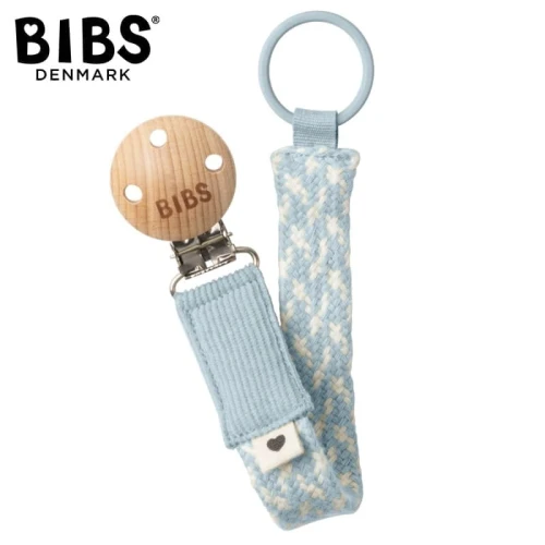 BIBS PACIFIER BRAID BABY BLUE & IVORY pacifier holder 100% organic cotton