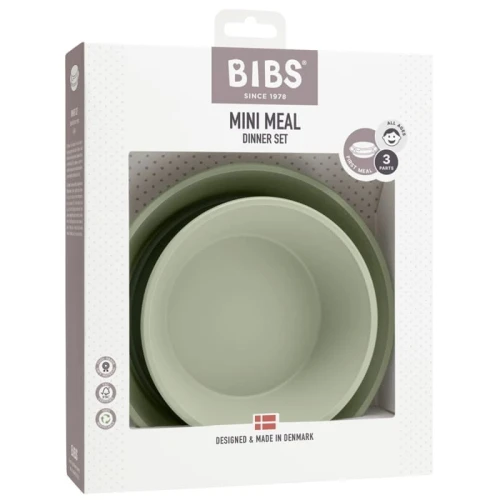BIBS DINNER PLATE SET SAGE talerzyk z miseczką z pokrywką