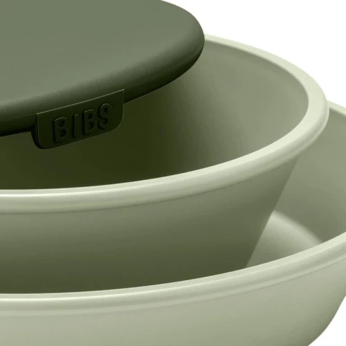BIBS DINNER PLATE SET SAGE talerzyk z miseczką z pokrywką