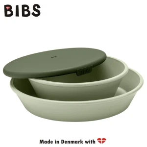 BIBS DINNER PLATE SET SAGE plate with a bowl and a lid