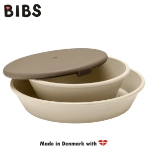 BIBS DINNER PLATE SET VANILLA plate with a bowl and a lid