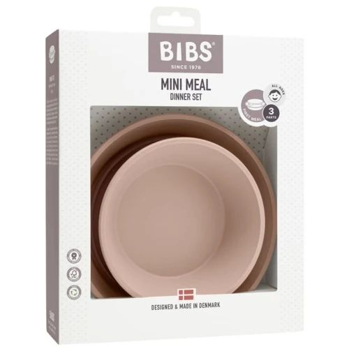 BIBS DINNER PLATE SET BLUSH plate with a bowl and a lid