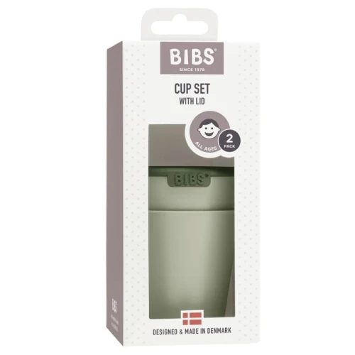 BIBS CUP SET SAGE 2 kubeczki z pokrywkami do picia dla dzieci