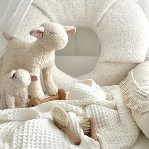 Bamboo waffle blanket with tassels Cream