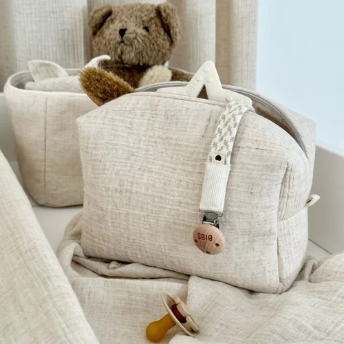 Kosmetyczka muślinowa z lnem Naturalna