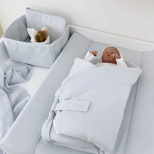 Koszyczek pielęgnacyjny muślinowy Błękitny