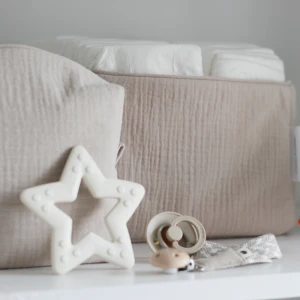 Koszyczek pielęgnacyjny muślinowy Beżowy (kształt koszyczka: prostokątny 25x25x15 cm)