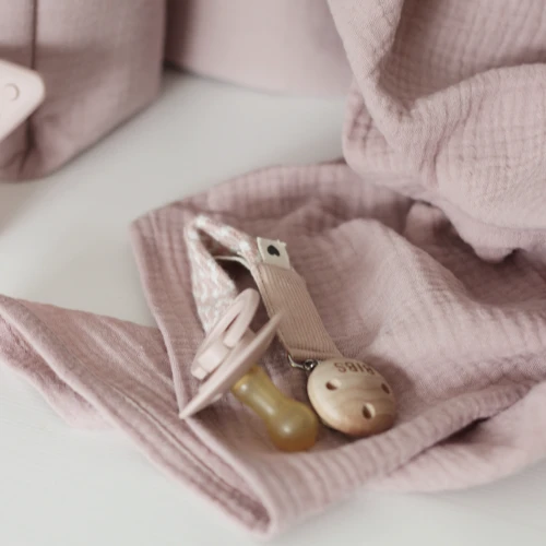 BIBS PACIFIER BRAID BLUSH & IVORY pacifier holder 100% organic cotton