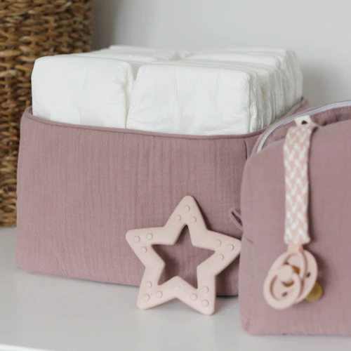 Koszyczek pielęgnacyjny muślinowy Ciemny róż Mauve