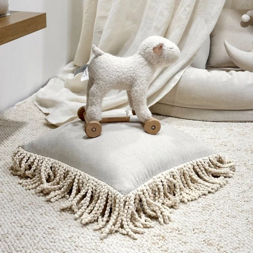 Boho Decorative Pillow with Fringes Natural