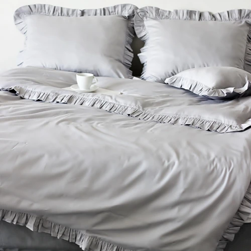 Bedclothes SG 160x200 with ruffles Adult two pillowcases included Grey