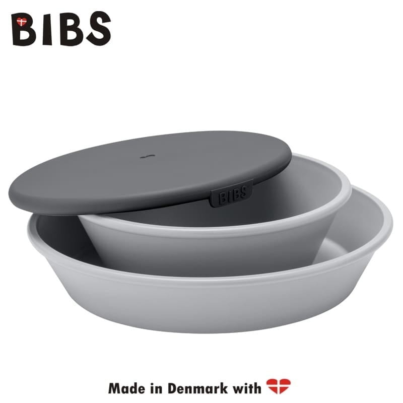 BIBS DINNER PLATE SET CLOUD plate with a bowl and a lid 